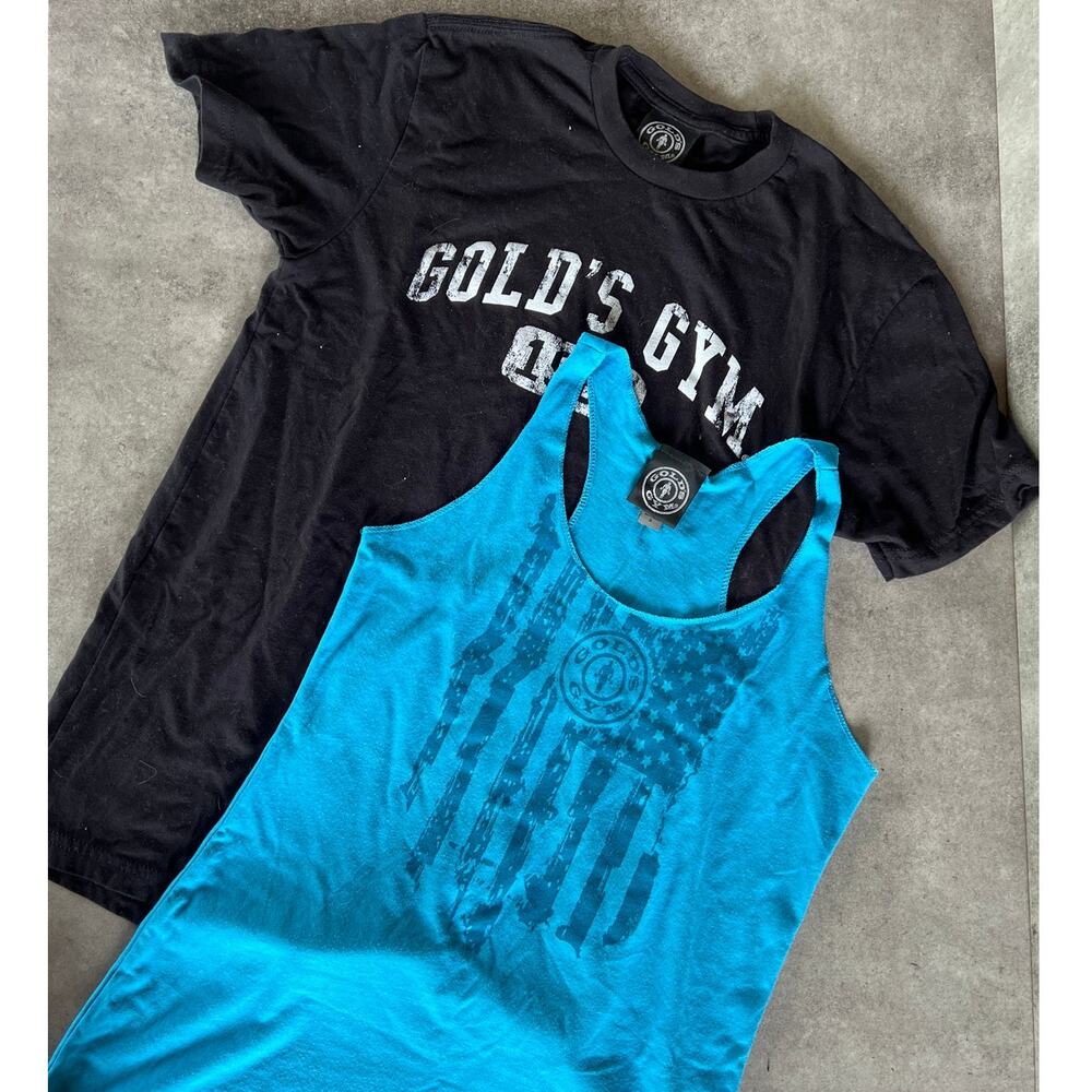 Gold Gym bundle 2 piece T-Shirt & Tank Top Women's size small logo spellout